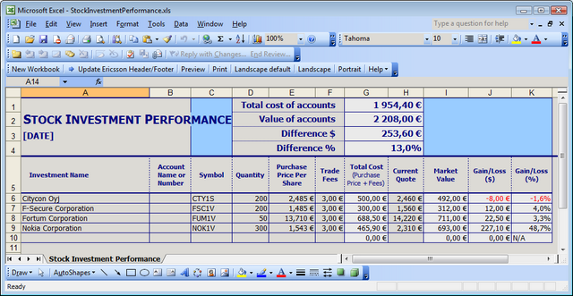 Stock Portfolio Template from saisa.eu