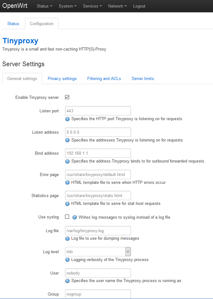 Install Tinyproxy Openwrt